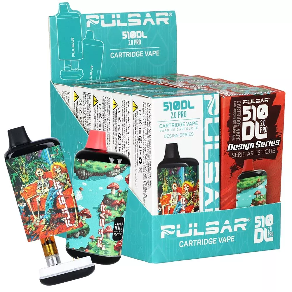 10CT DISPLAY - Pulsar 510 DL 2.0 PRO Design Series Variable Voltage Vape Bar - 1000mAh / Assorted Designs 2