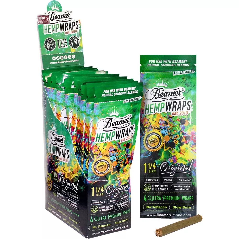 25PK DISPLAY - Beamer Ultra Premium Natural Vegan Hemp Wraps - Original / 1 1/4 / 4pc
