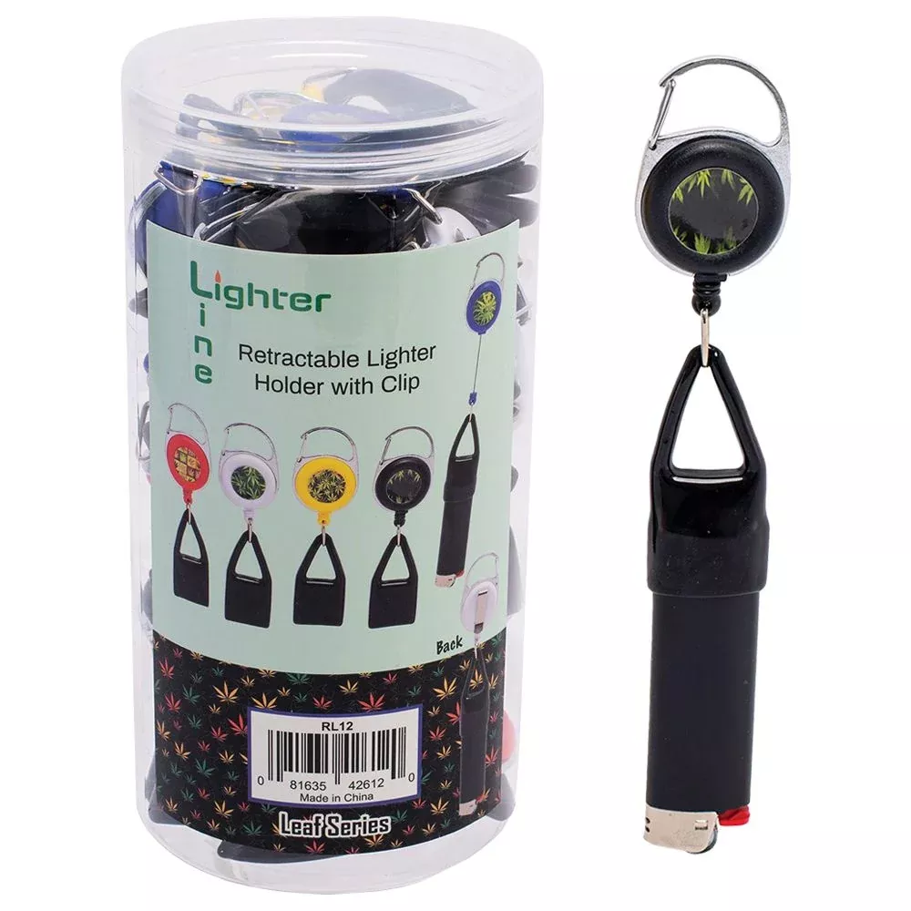 30CT JAR - Lighter Line Retractable Lighter Holder w/ Clip - Leaf Series