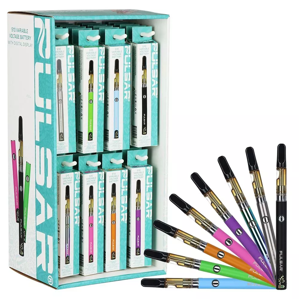 48CT DISPLAY - Pulsar Digital Display Slim VV Click Button 510 Battery - 400mAh / Asstorted Colors