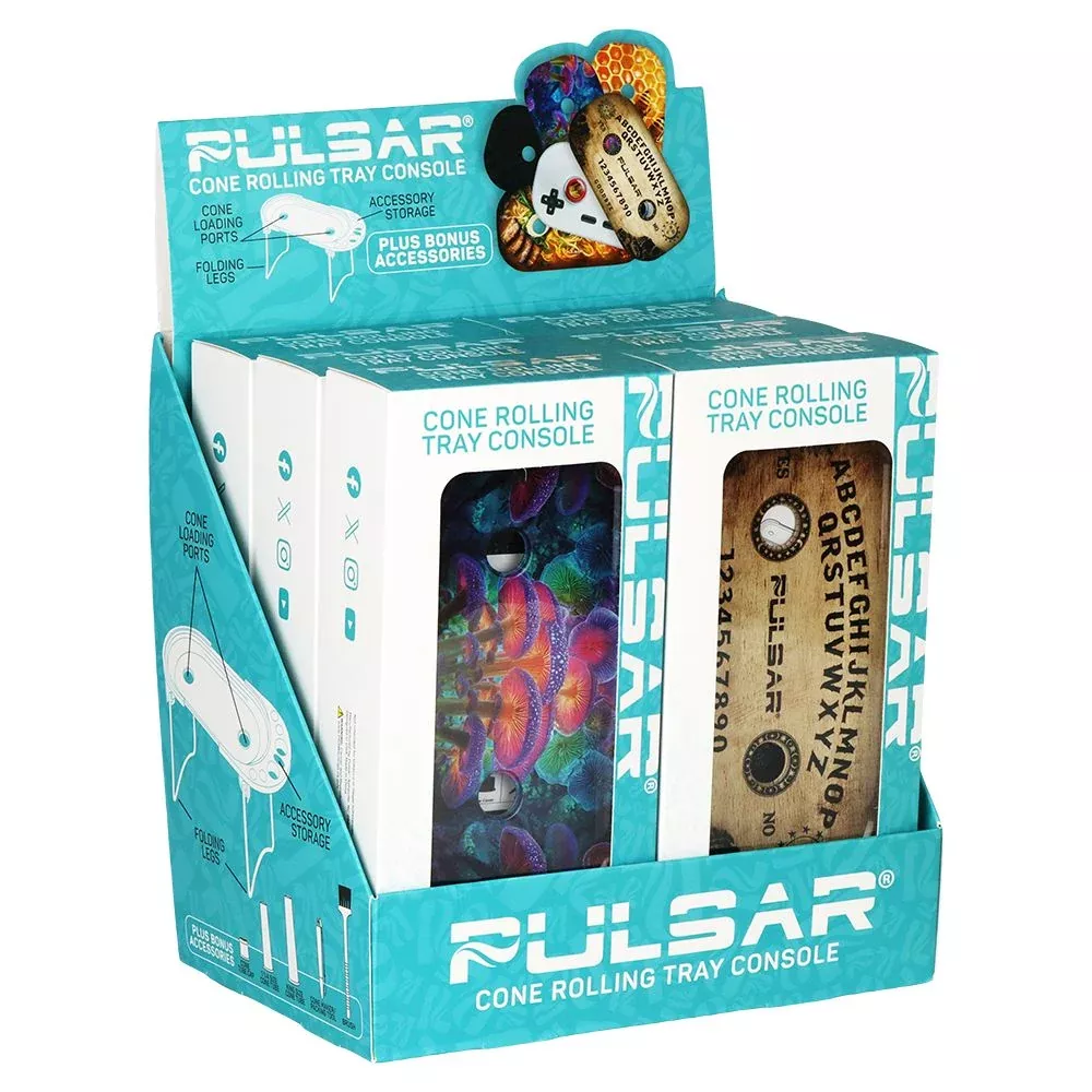 6CT DISPLAY - Pulsar Elevated Cone Rolling Tray Console Assortment 2 - 9.25"x4.2" /Assorted Designs