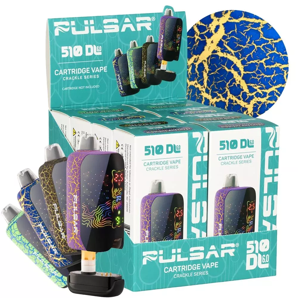8CT DISPLAY - Pulsar 510 DL 6.0Curved LCD Screen Vape Bar Crackle Series - 1000mAh / Assorted Colors