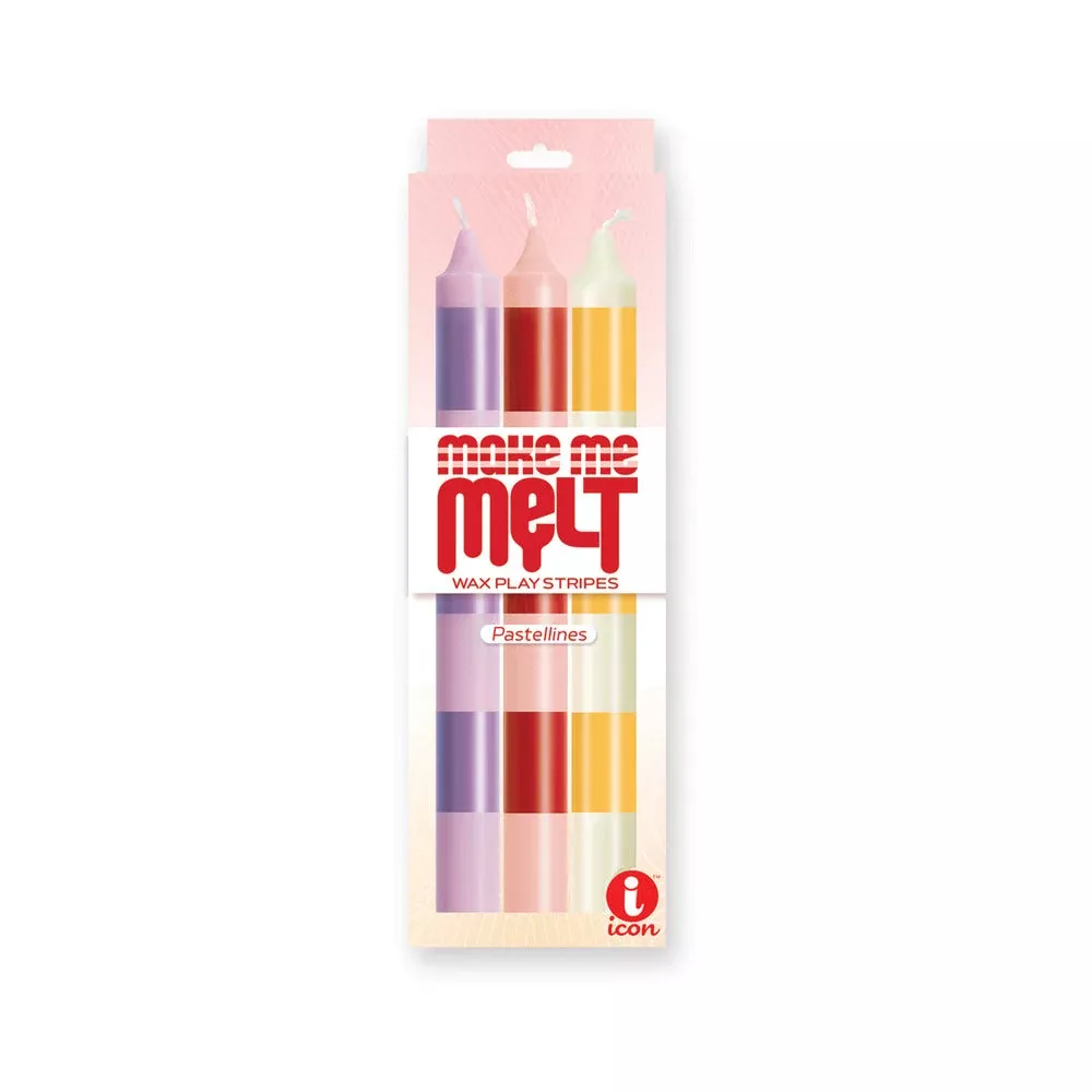 The 9''s Make Me Melt Sensual Warm Drip Candles 3pk Stripes Pastelline