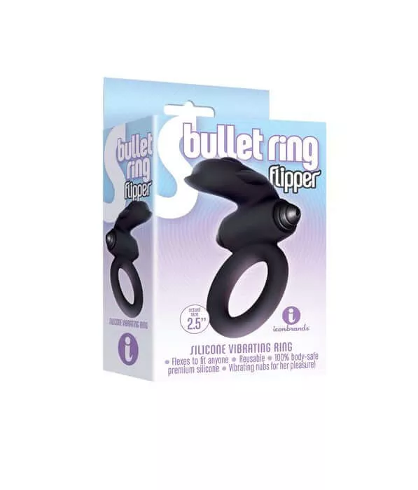 The 9's - S-Bullet Ring Flipper Silicone Vibrating Cock Ring - Black