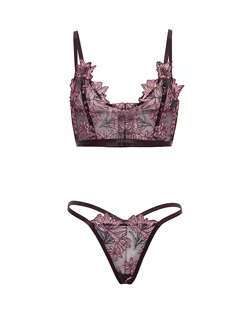 Adela Embroidered Boned Bustier w/G-String 2 pc Set - Black/Pink