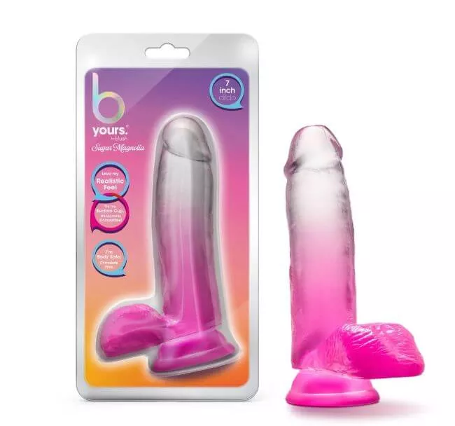 B Yours Sugar Magnolia 7" Dildo with Balls Fuchsia – Realistic Design