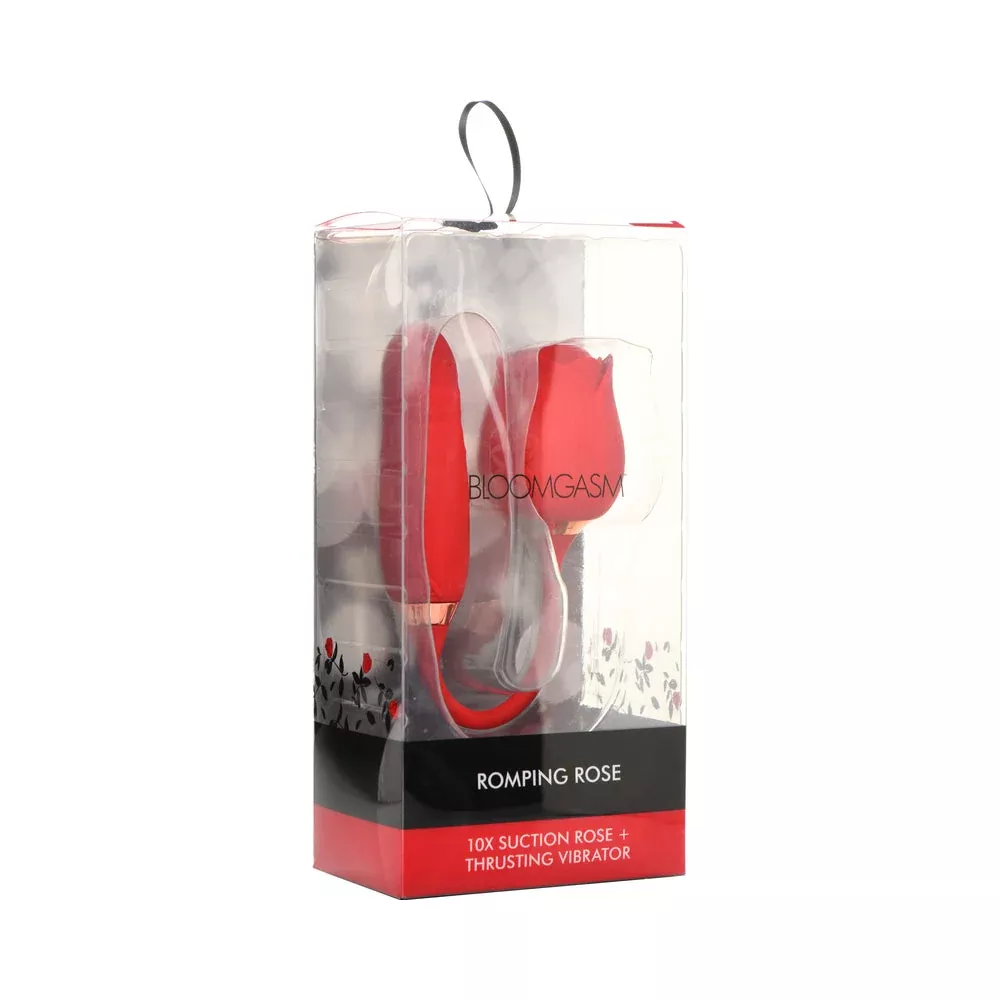 Bloomgasm Romping Rose 10X Suction & Thrusting Vibrator | Red Garter