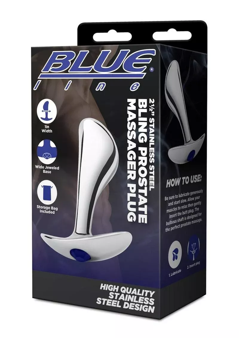 Blue Line Bling Prostate Massager Plug 2.5in - Stainless