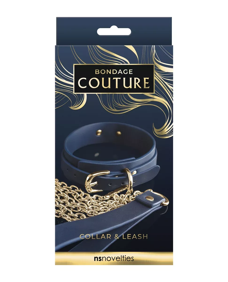 Bondage Couture Vinyl Collar and Leash - Blue