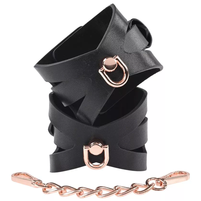 Brat Black/Rose Gold Leather Handcuffs | Sex & Mischief