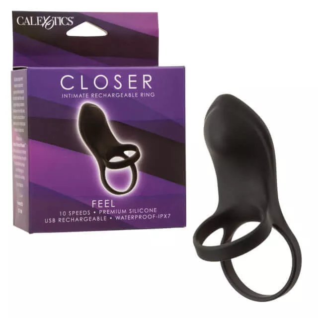 Closer Intimate Rechargeable Ring Feel Silicone Cock Ring - Black