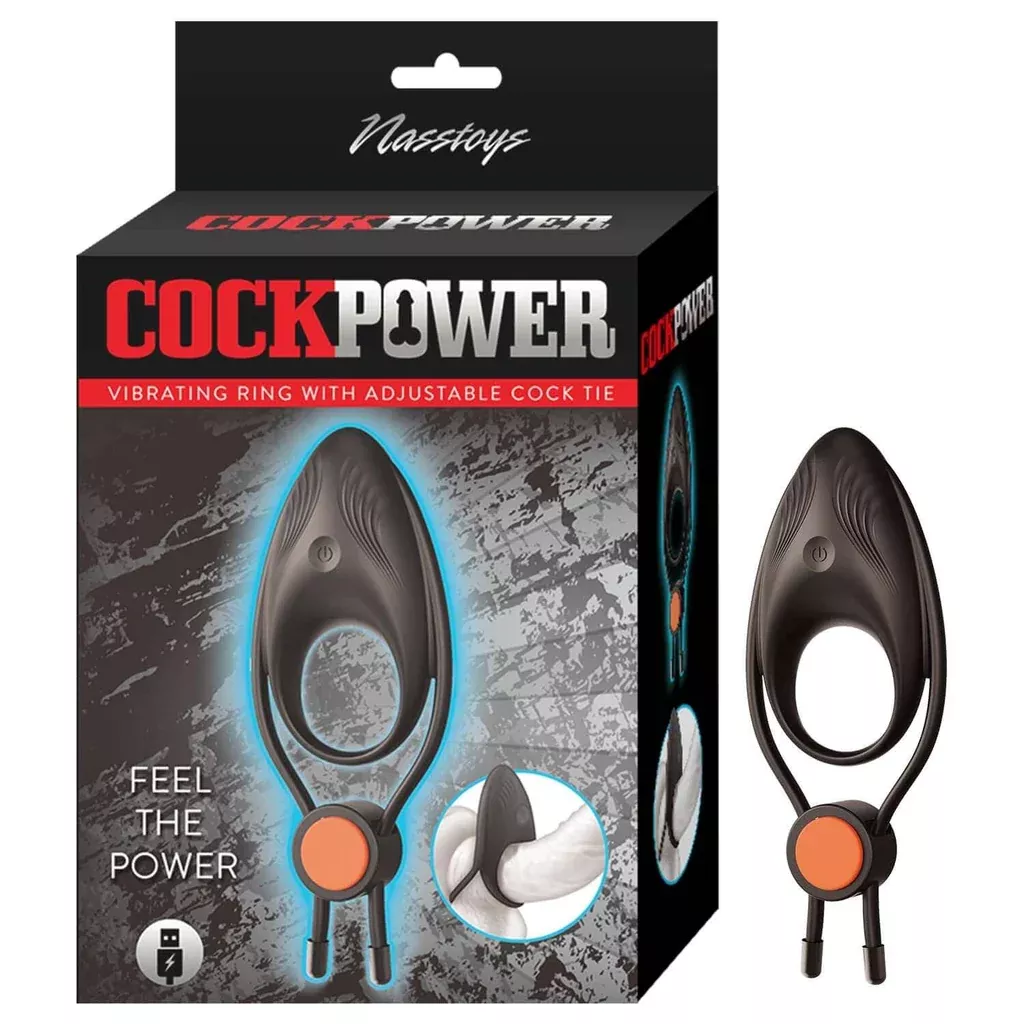 Cock Power Vibrating Ring With Adjustable Cock Tie Black