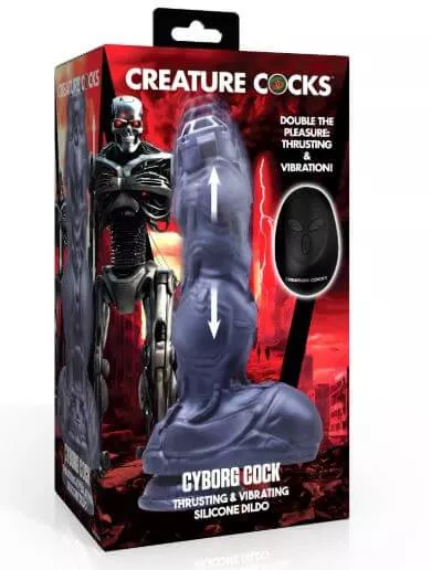 Creature Cock Cyborg Thrusting & Vibrating Rechargeable Silicone Dildo - Gray