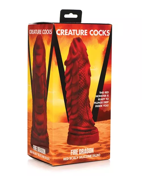 Creature Cocks Fire Dragon Scaly Silicone Dildo - Red