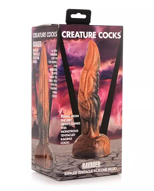 Creature Cocks Ravager Rippled Tentacle Silicone Dildo- Orange/Black