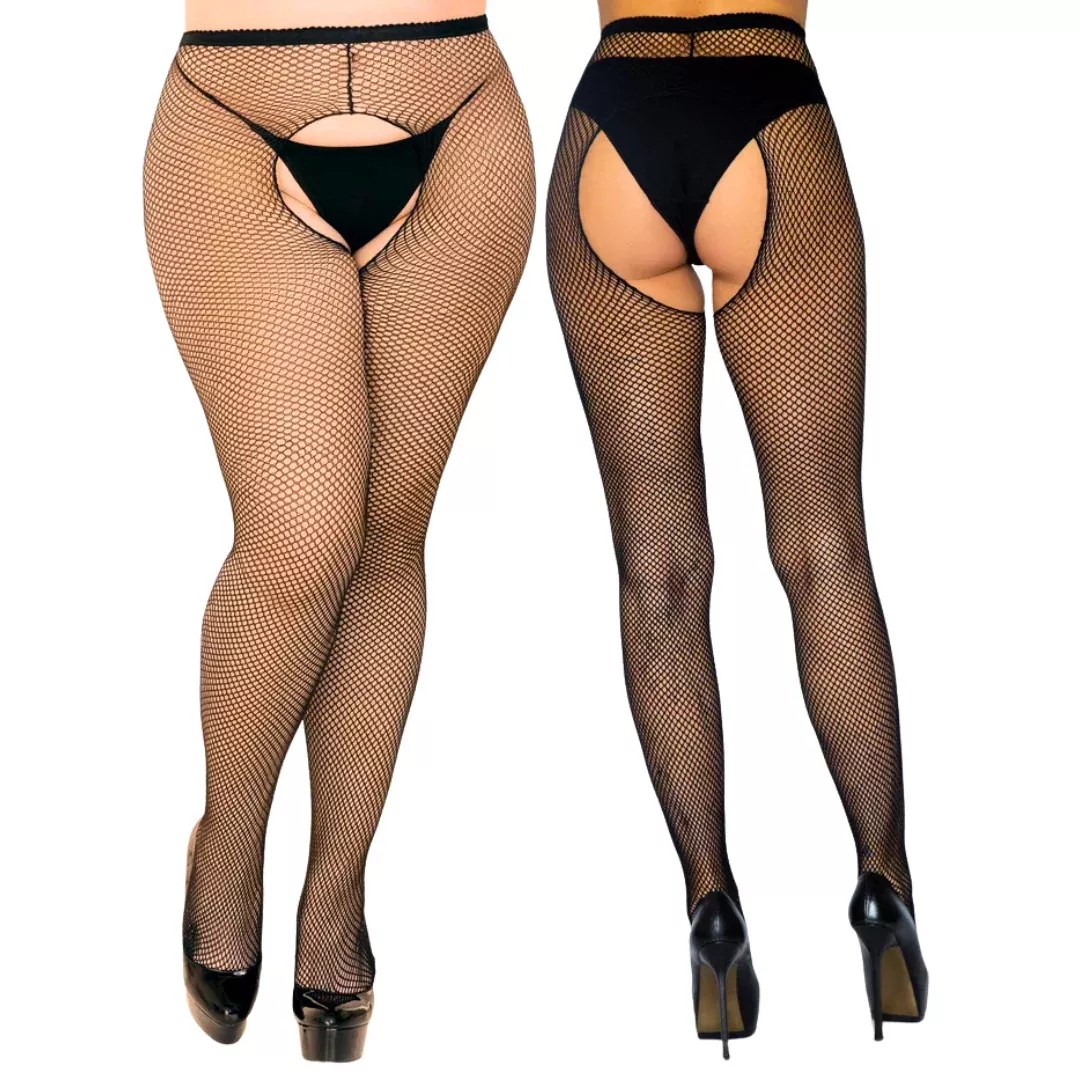 Crotchless Fishnet Pantyhose | One size + Plus Size | Leg Avenue