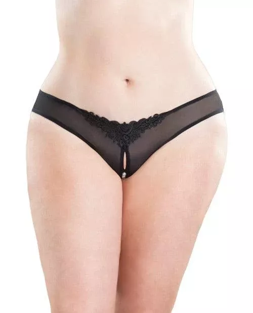 Crotchless Thong W-pearls Black (One-Size)