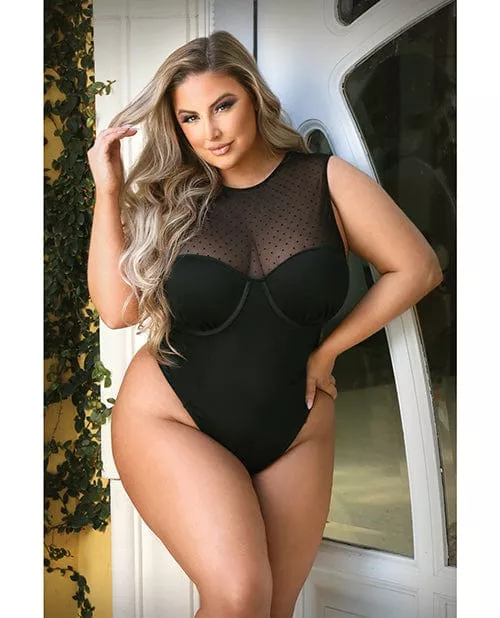 Curve Raven High Neck Bodysuit with Snap Crotch