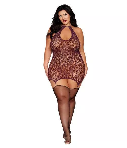 Dreamgirl Garter Slip Cherry Lacquer Queen Size