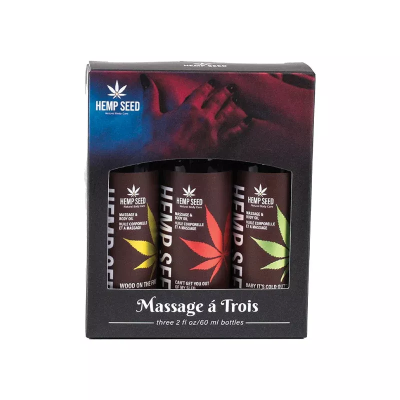 Earthly Body Hemp Seed Holiday 2023 Massage Oil 3-Pcs Gift Set