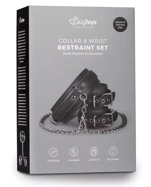 Easy Toys Faux Leather Collar with Handcuffs - Black