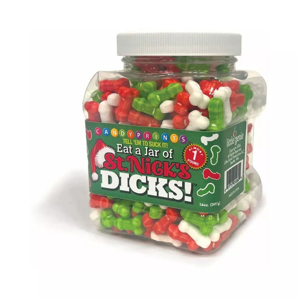 Eat a Jar of St. Nick's Dicks Holiday Penis Candy 1 lb | Gag Gift | Red Garter