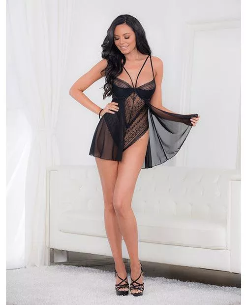 European Lace Teddy Babydoll Black