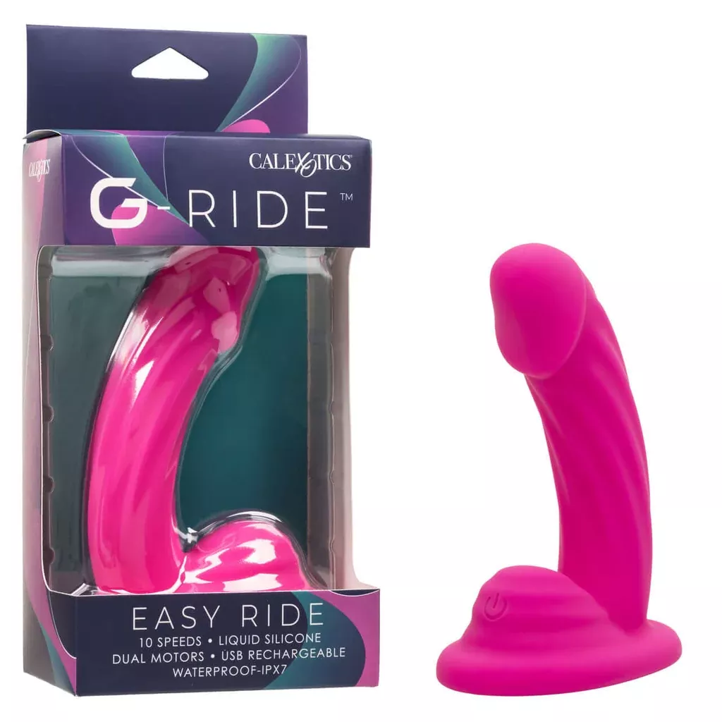 G-Ride Easy Ride Rechargeable Silicone Vibrating Dildo - Pink