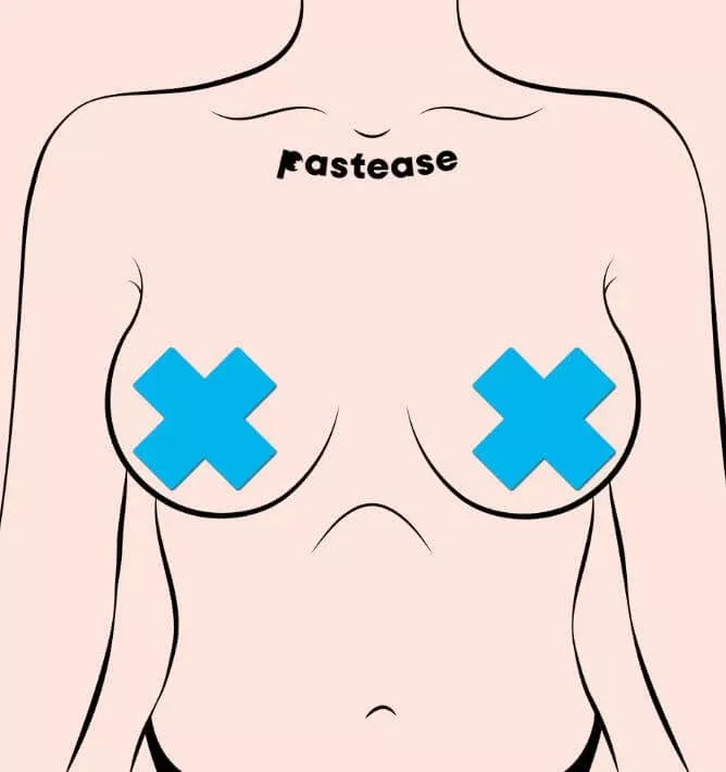 Glow-in-the-Dark Neon Turquoise Cross Pasties Nipple Covers by Pastease