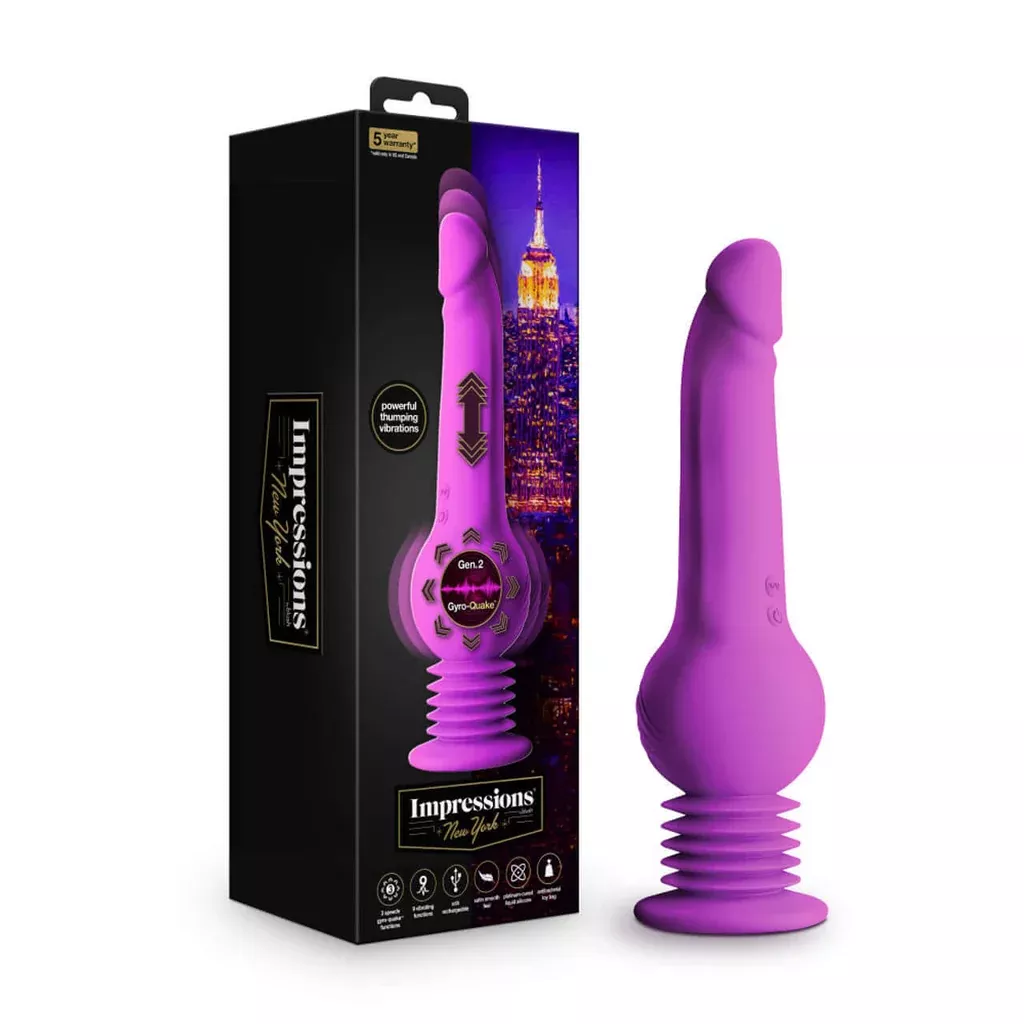 Impressions New York Gyro-Quake Purple Dildo - Gen 2 Rumbly Thumping - Platinum Silicone