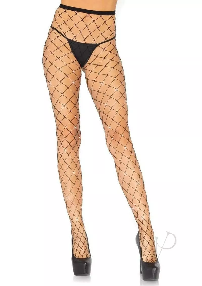 Leg Avenue Indescent Rhinestone Fence Net Tights OS Black
