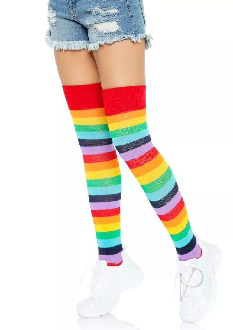 Leg Avenue Lycra Acrylic Rainbow Thigh High OS Multicolor