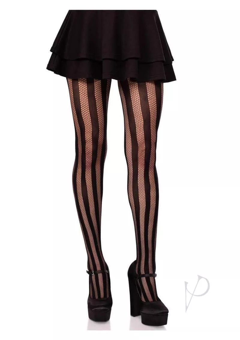 Leg Avenue Net and Opaque Striped Tights - Black - O/S