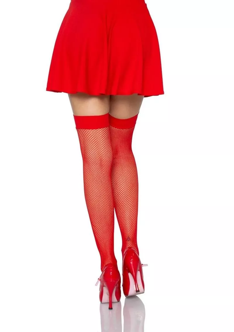 Leg Avenue Nylon Fishnet Stocking - O/S - Red - Shop Velvet Box Online