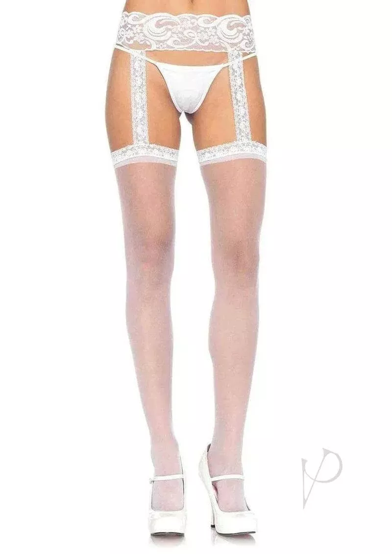 Leg Avenue Sheer Thi Hi with Lace Garter Belt OS White