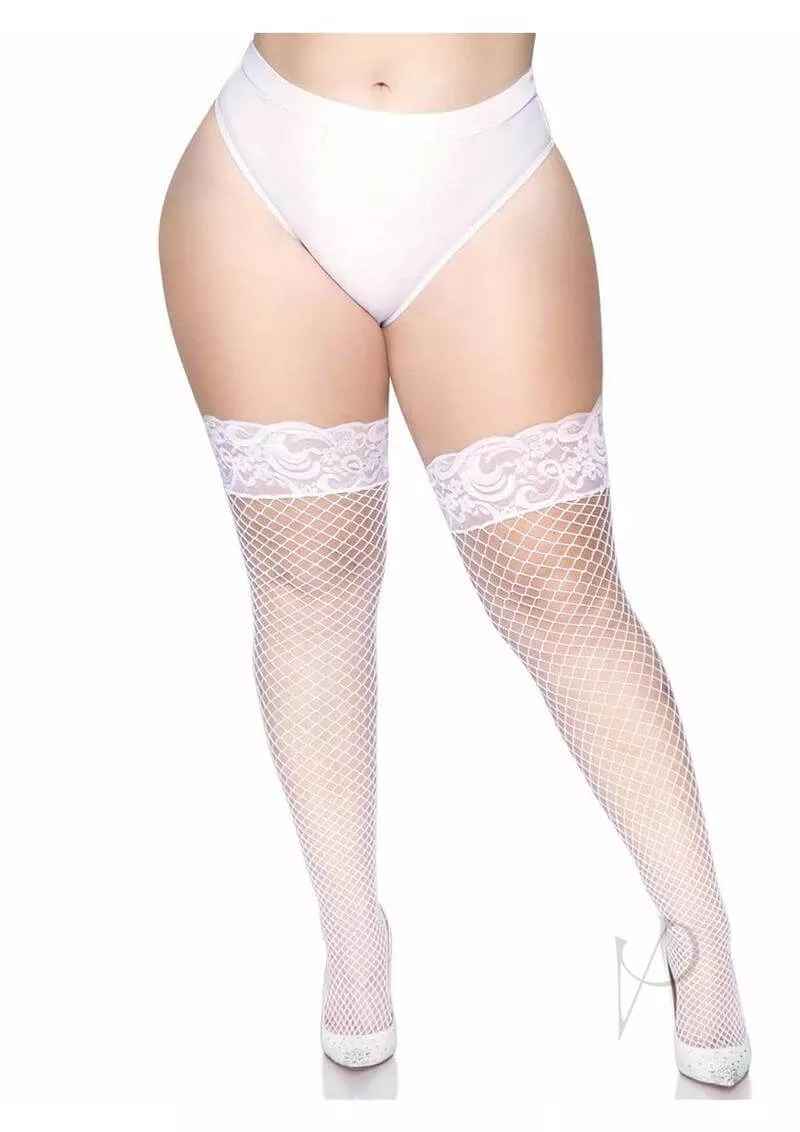 Leg Avenue Spandex Industrial Net Thigh Highs 1X 2X White