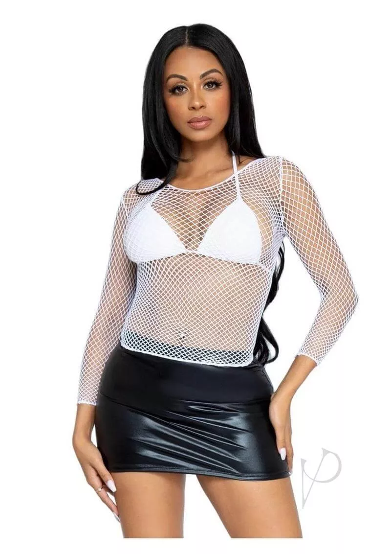 Leg Avenue Spandex Long Sleeved Industrial Net shirt White