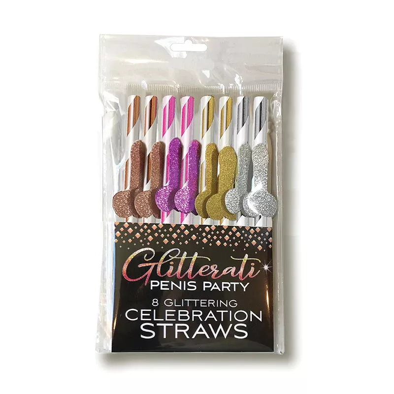 Little Genie Glitterati Penis Party Cocktail Straws 8-Pack | Red Garter