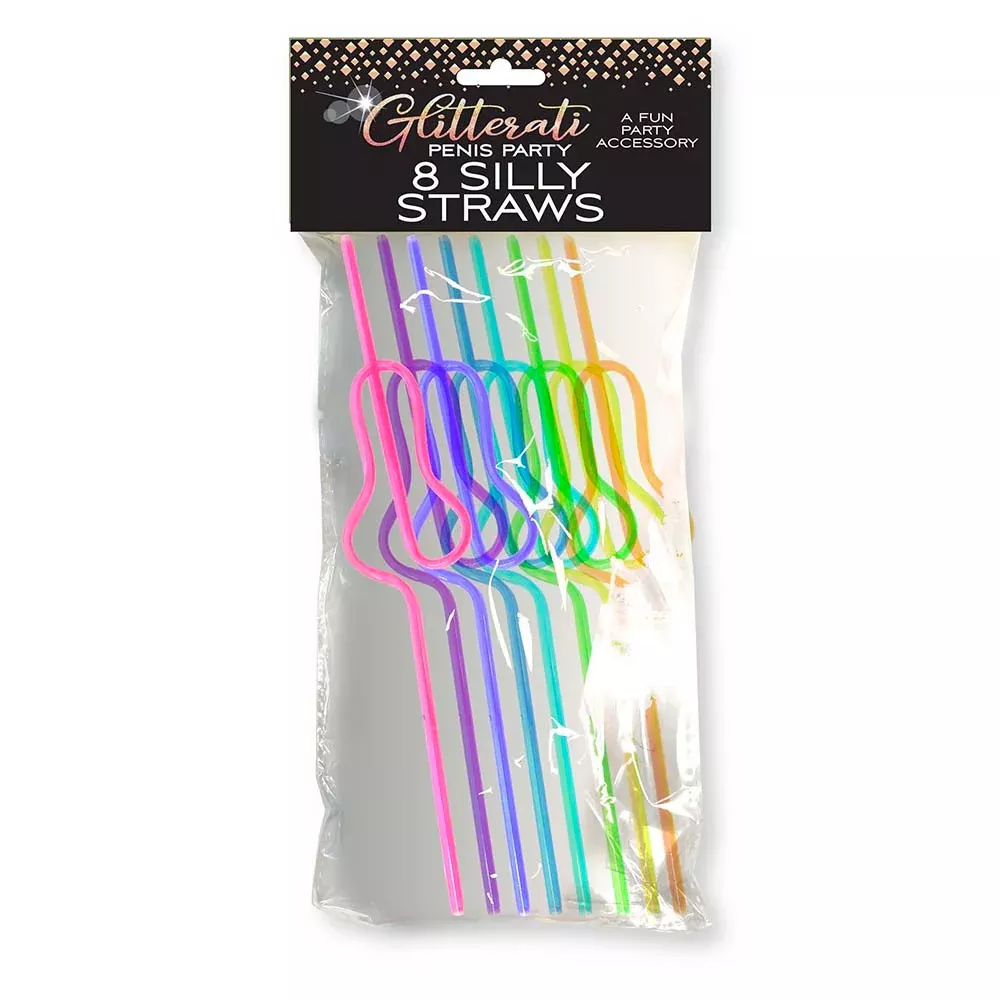 Little Genie Glitterati Penis Party Silly Straws 8-Pack | Red Garter