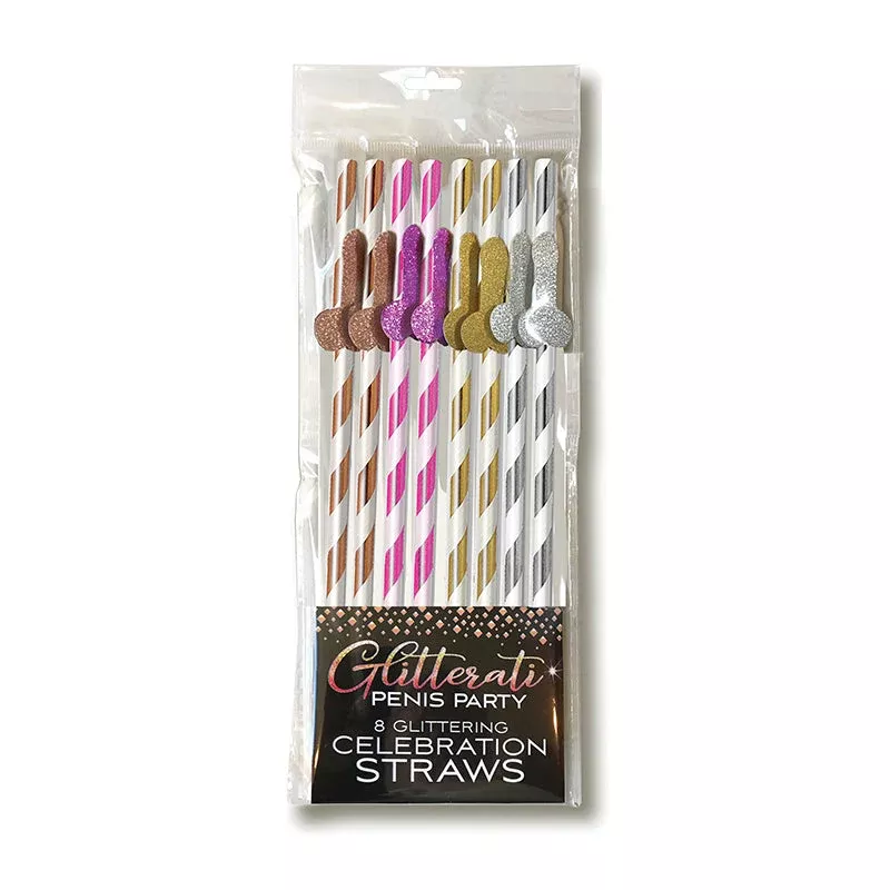 Little Genie Glitterati Penis Party Tall Celebration Straws 8-Pack | Red Garter