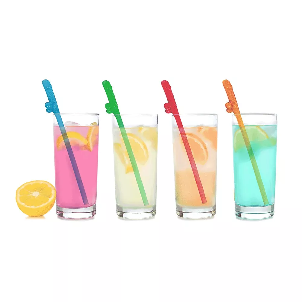Little Genie Super Fun Penis Party Straws 8-Pack Multicolor | Red Garter
