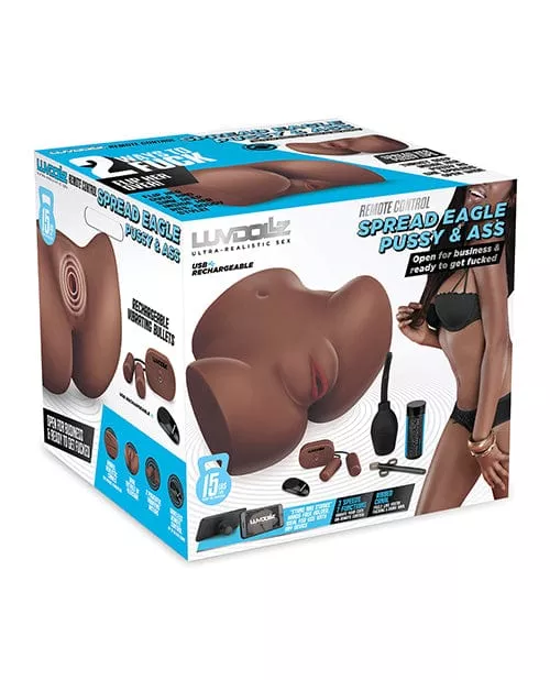 Luvdolz Remote Control Rechargeable Spread Eagle Pussy & Ass with Douche - Mocha