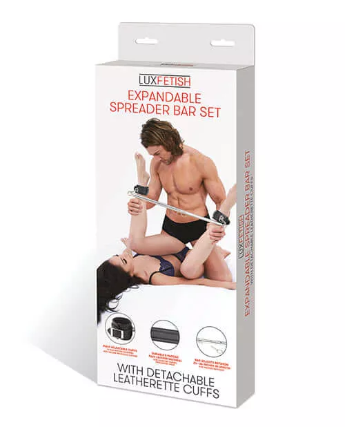 Lux Fetish Expandable Spreader Bar Set 35 inches to 47 inches with Detachable Leatherette Cuffs