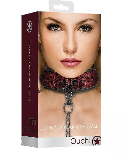 Luxury Collar with Leash Burgundy