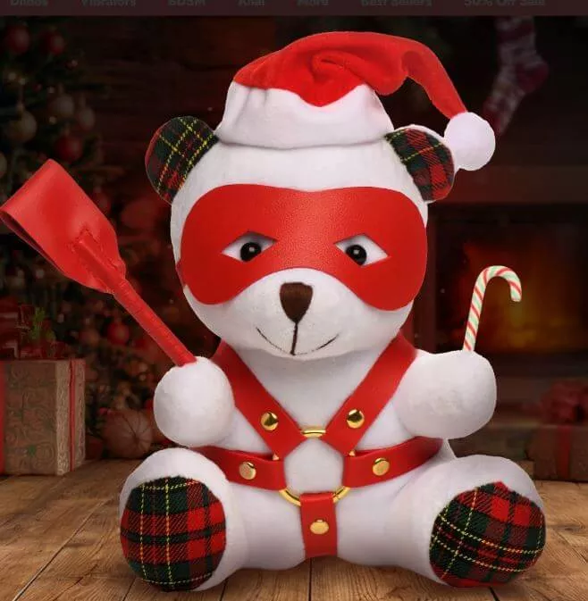 MS Holiday Bear White – Plush, Cuddly Bear with Kinky Accessories, Santa Hat