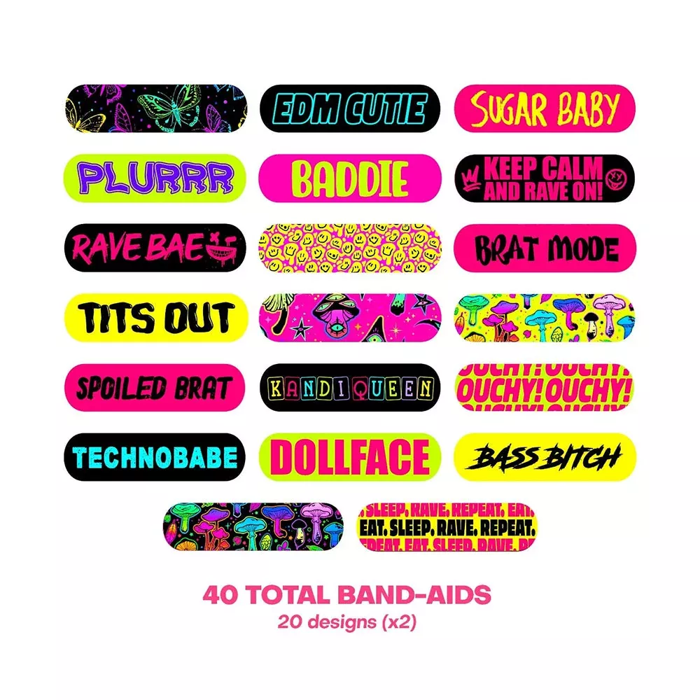 Neva Nude Ouchie Stix PLUR Vibes Rave Bandages 40-Pack | Red Garter