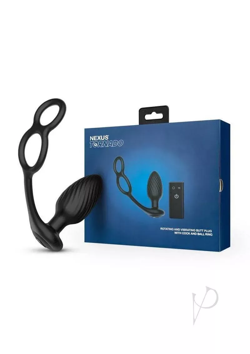 Nexus Tornado Remote Rotating Plug with Cock & Ball Rings - Black