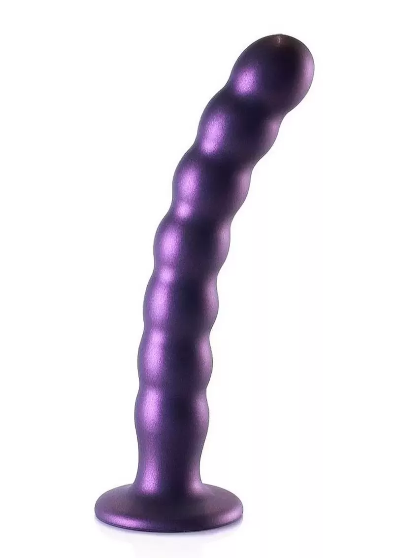 Ouch! Beaded G-Spot Silicone Dildo 8in - Metallic Purple from Cherry Pie Online