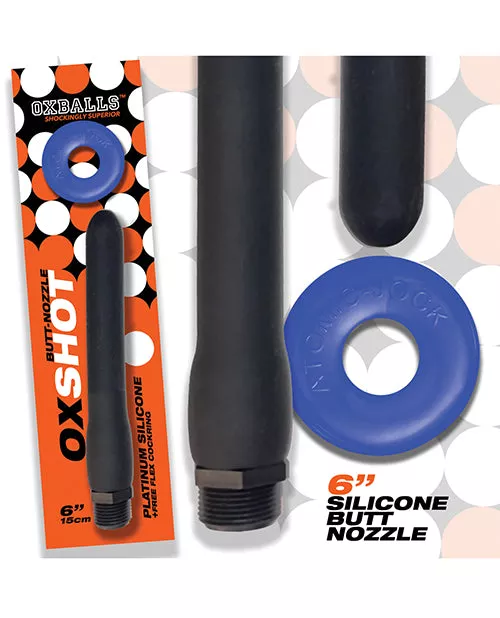 Oxballs Oxshot Silicone Butt Nozzle W/flex Cockring - Black/blue