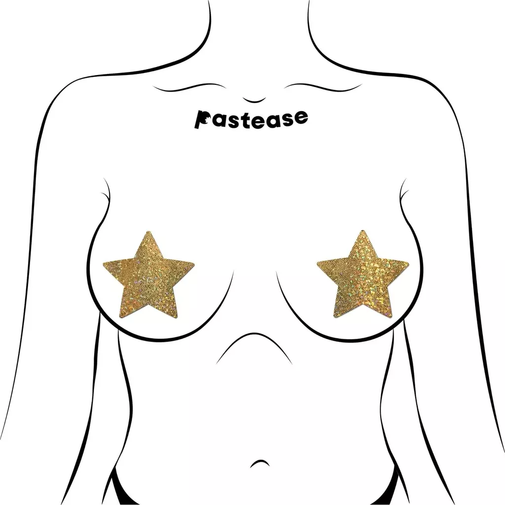 Pastease Rockstar Gold Glitter Star Pasties – Waterproof, Latex-Free, Skin Safe